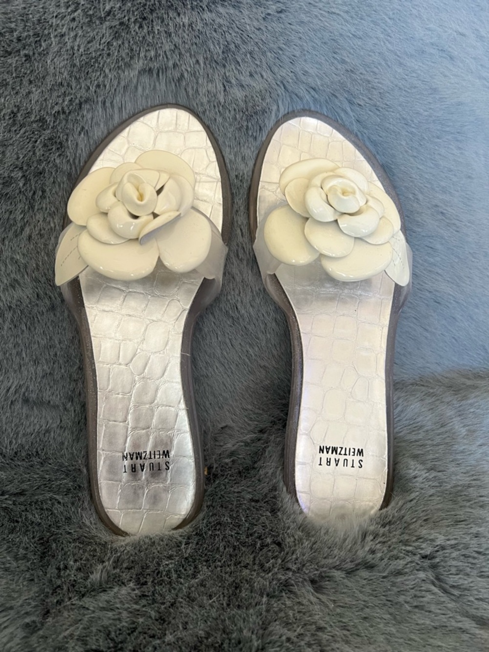 Stuart Weitzman Cream Sot Pstent Floral Jelly NWOT